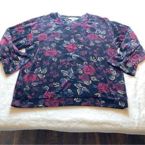 Ruff Hewn Grey Collection Velour Floral Long Sleeve Top Size XL